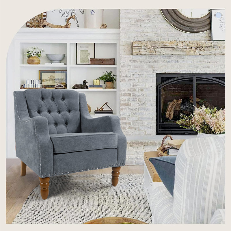 Birdell Upholstered Armchair, Gray 100% Linen