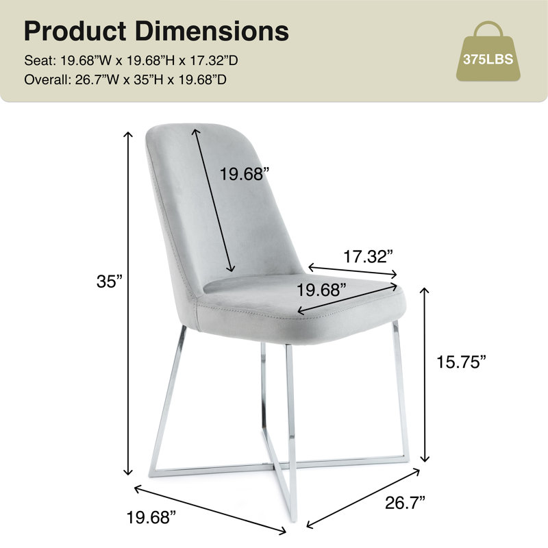 Light Gray Velvet Upholstered Accent Chairs with Silver Metal Legs, Set of 2