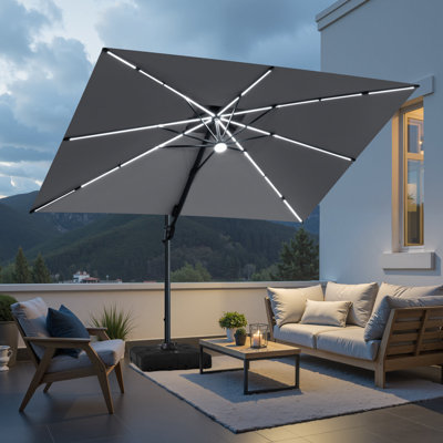 9 X 11 Ft Solar Led Light Rectangular Patio Cantilever Umbrella with Weighted Base