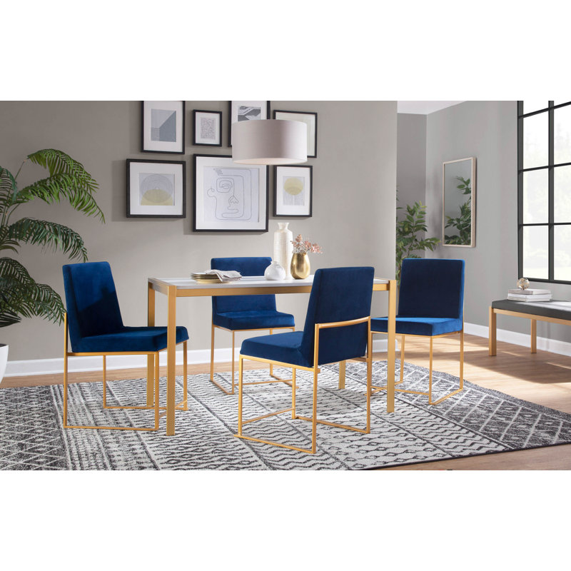 Chaise d'appoint Ernestine, Velours bleu, Doré