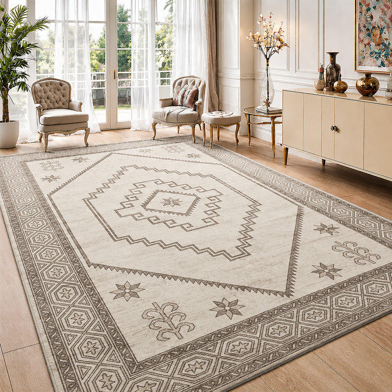 Traditional Aubusson Cashmere-Feel Area Rug & Runner, Non-Slip Washable Living Room Carpet, Rectangle 120 x 170 cm
