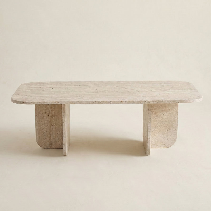 Elara Rectangular Sculptural Coffee Table, Travertine