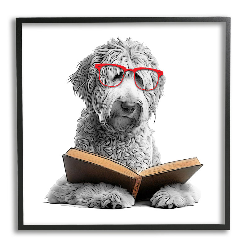 Az-046-Livre de lecture pour chien encadré, H 24 po x l 24 po x P 1,5 po, Giclée encadrée noir minuit