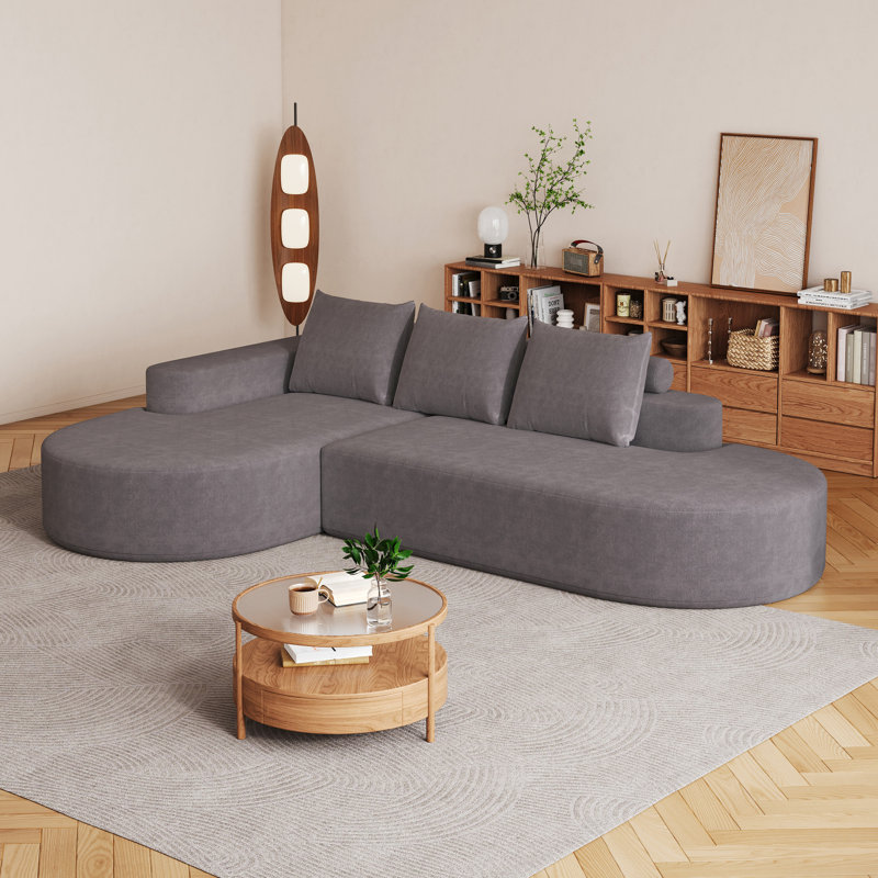 Canapé modulaire en L chenille rembourré de L 108,5 po avec 3 coussins pour le salon et la chambre à coucher, gris, sièges, confortable, sans assemblage, lignes arrondies, haute résilience, coussins modulaires respirants,