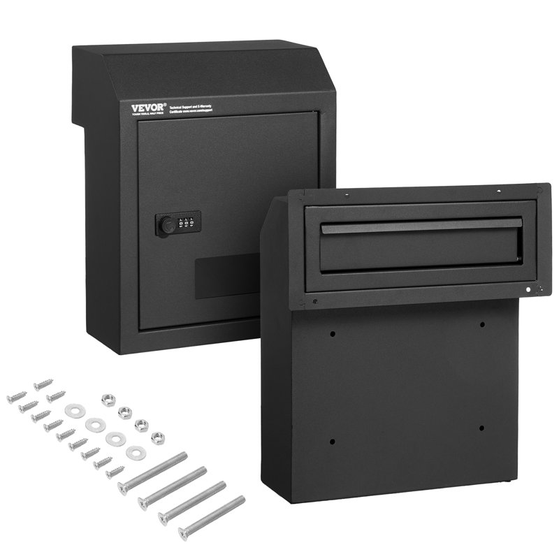 Heavy Duty Black Steel Lockable Wall Mounted Mailbox