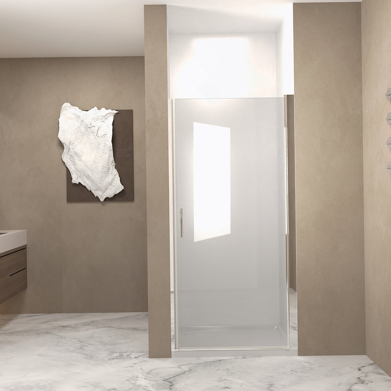 Porte de douche pivotante avec cadre en aluminium brossé, demi-porte de douche