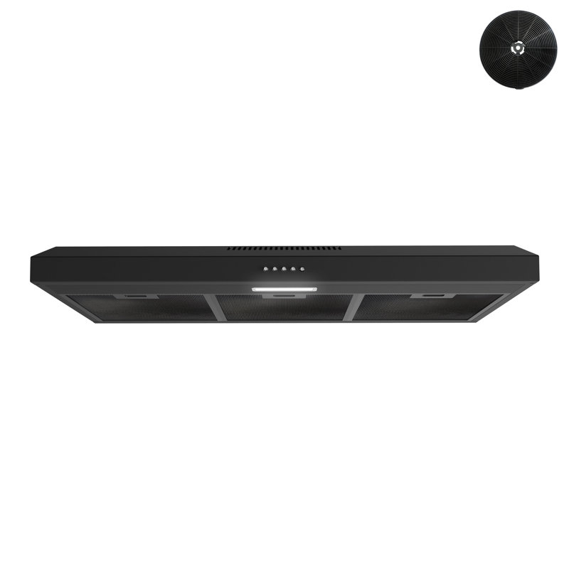 Hotte de cuisine sans conduit encastrable 80 CFM T-10552-4-DL Streamline noir avec filtres en maille, contrôle à bouton-poussoir, lumière DEL T-10552-4-DL