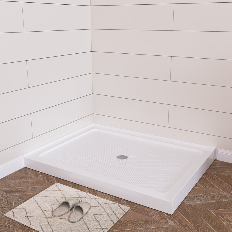  DeerValley 48" x 36" Rectangle Shower Base White Acrylic with Single Threshold Shower Pan, Non-slip Design, White