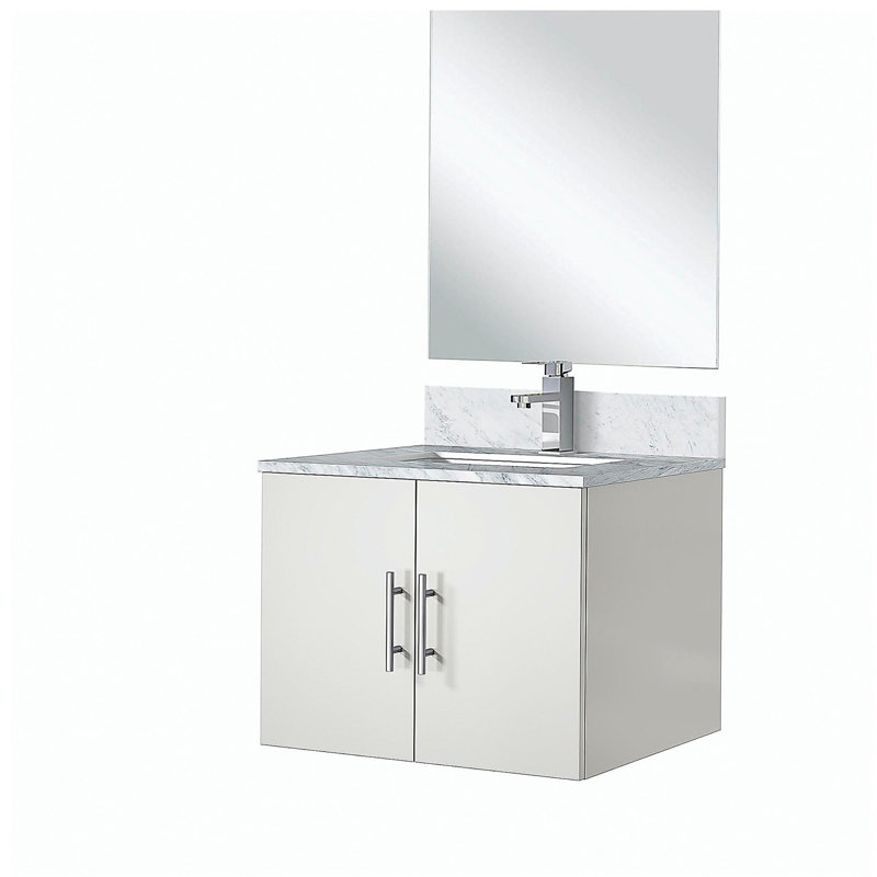 Lavabo de baignoire avec robinet et miroir à DEL, Blanc lustré