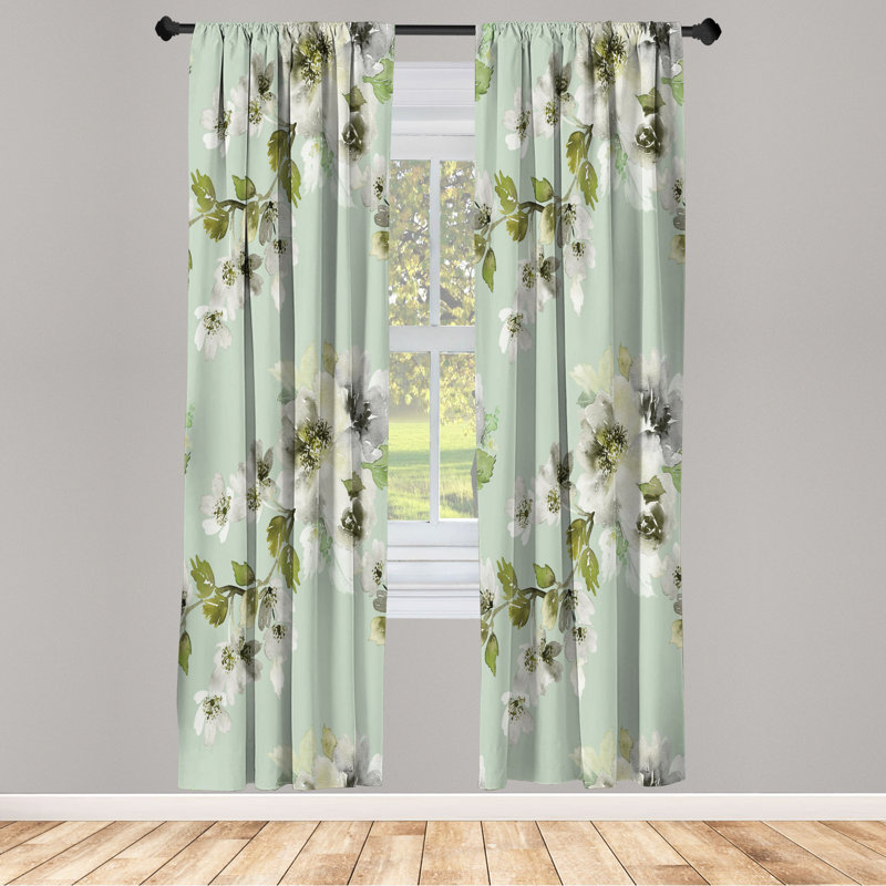Microfiber Floral Semi-Sheer Rod Pocket Curtain Panels, 28" W x 63" L, Brown/Green