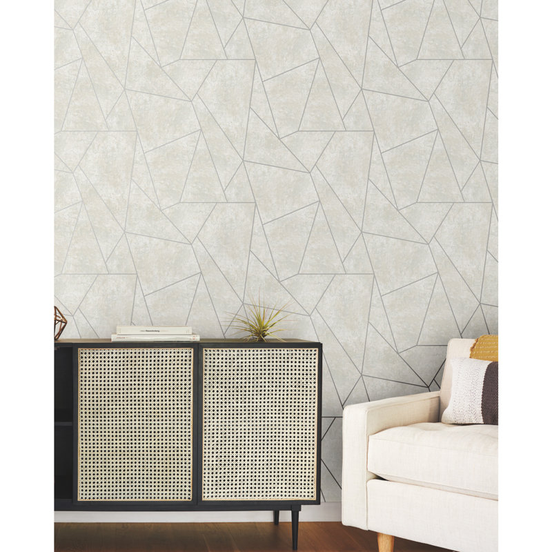 Nazca Geometric Metallic Wallpaper Roll, Gray