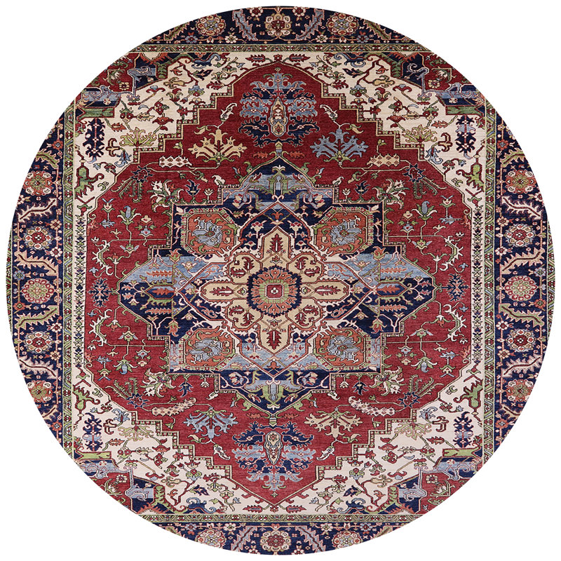 Tapis oriental rouge / gris / ivoire, Rond 7 pi