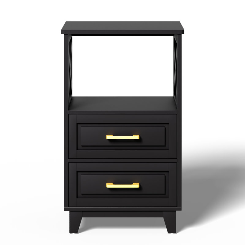Marnae 2-Drawer Wood Nightstand, Individual, Black