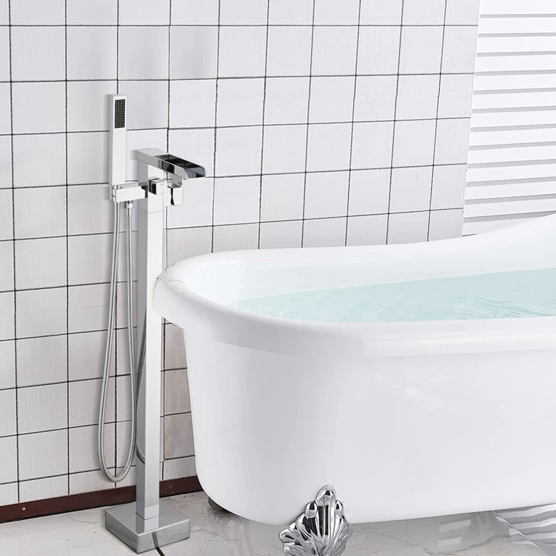 Robinet de salle de bain autoportant avec robinet à fixation au sol noir mat et douche à main