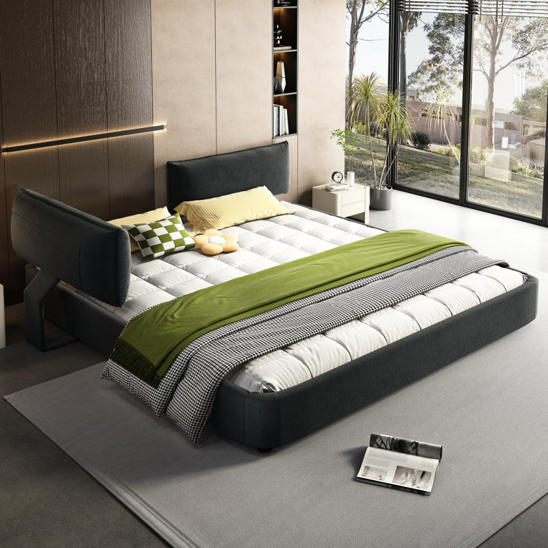 Très grand lit nuage gris foncé, revêtement en chenille, réglable, sans sommier, support en métal et bois de pin pour lit confortable avec tête de lit mobile, gris, pieds solides
