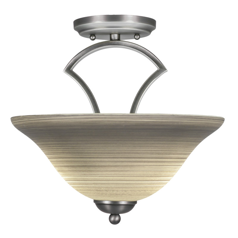 Zilo Semi-Flush 2-Bulbs Shown In Dark Granite Finish With 12" Cayenne Linen Glass, Dark Granite, Gray