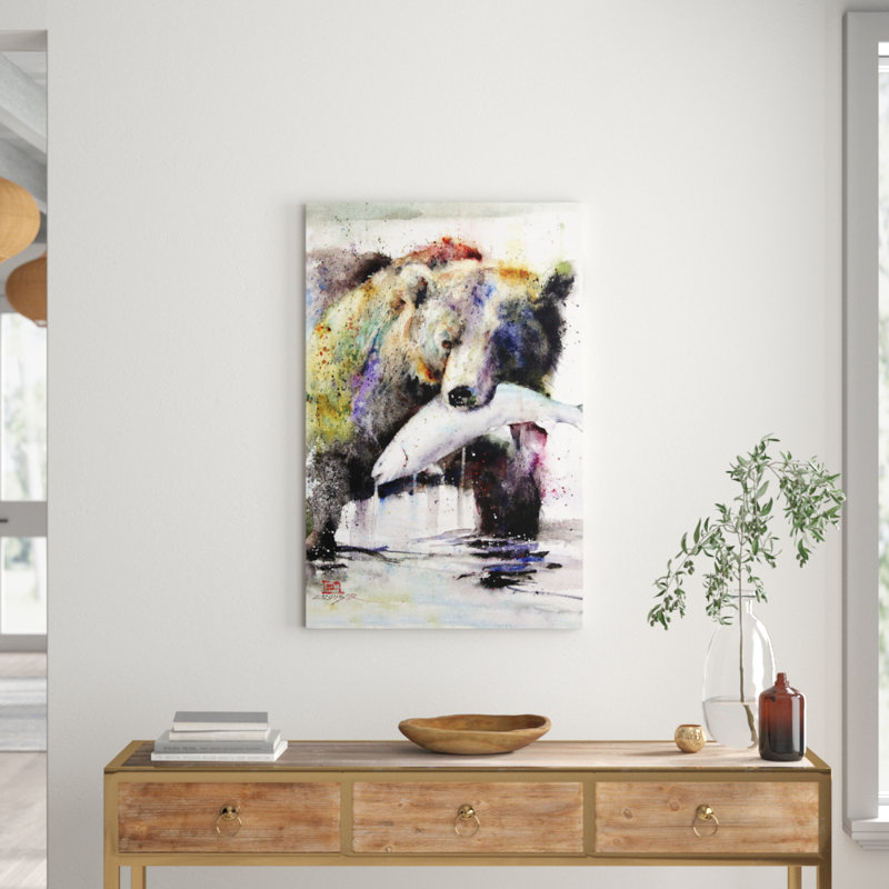 Brown Bear And Salmon by Dean Crouser - Giclee Art Print on Canvas, 66.04 cm H x 45.72 cm W x 1.91 cm D, Wrapped Canvas