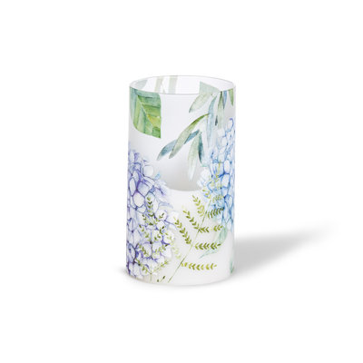 3.5in by 6in Illumaflame Hydrangea Patterned Frosted Glass Candle
