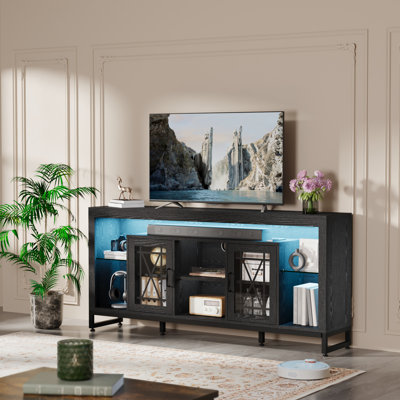 Meuble télé 70 po à DEL avec tablettes ouvertes et ports de recharge