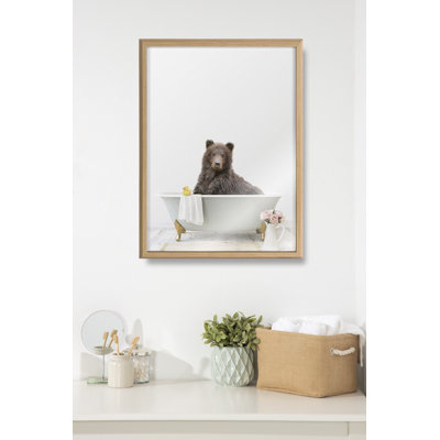 Bear Cottage Bathroom by Amy Peterson Framed Glass Wall Art