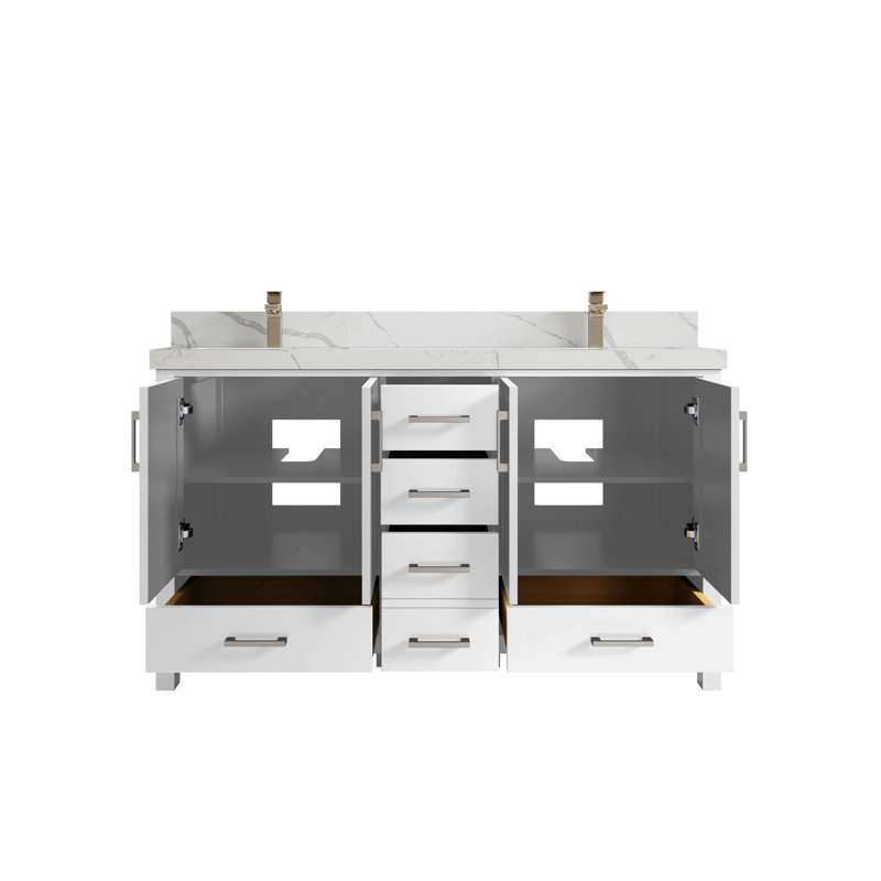 Ensemble de meuble-lavabo double 60 po Malibu, Calacatta Laza