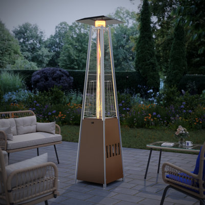48000 BTU Pyramid Propane Patio Heater, 89" Tall Outdoor Freestanding Glass Tube Flame Heater with Wheels, Anti-Tilt Safety Protection