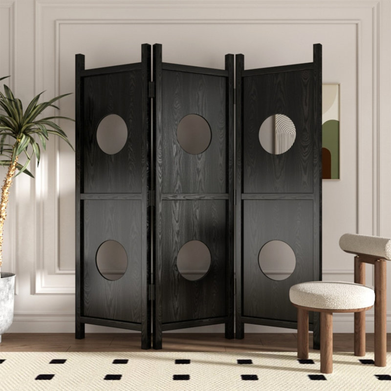 3 Panels Black Solid Wood Folding Room Divider