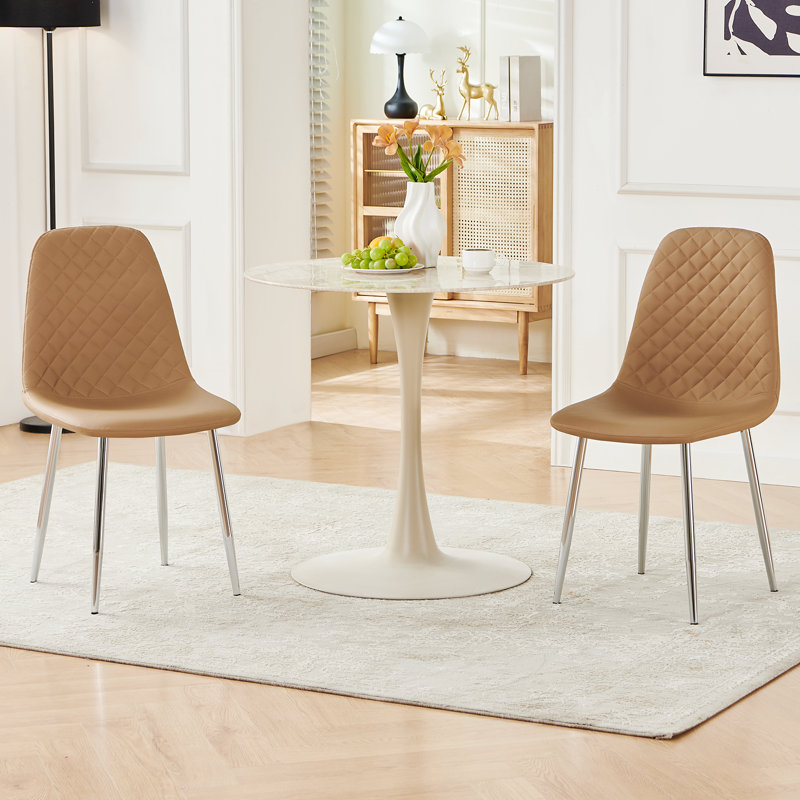Wayland Modern Upholstered Faux Leather Dining Chair, Coffee, Silver, 2