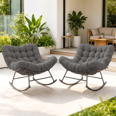 Constantino 2-Person Oversized Patio Rocking Chair Set With Thick Cushions