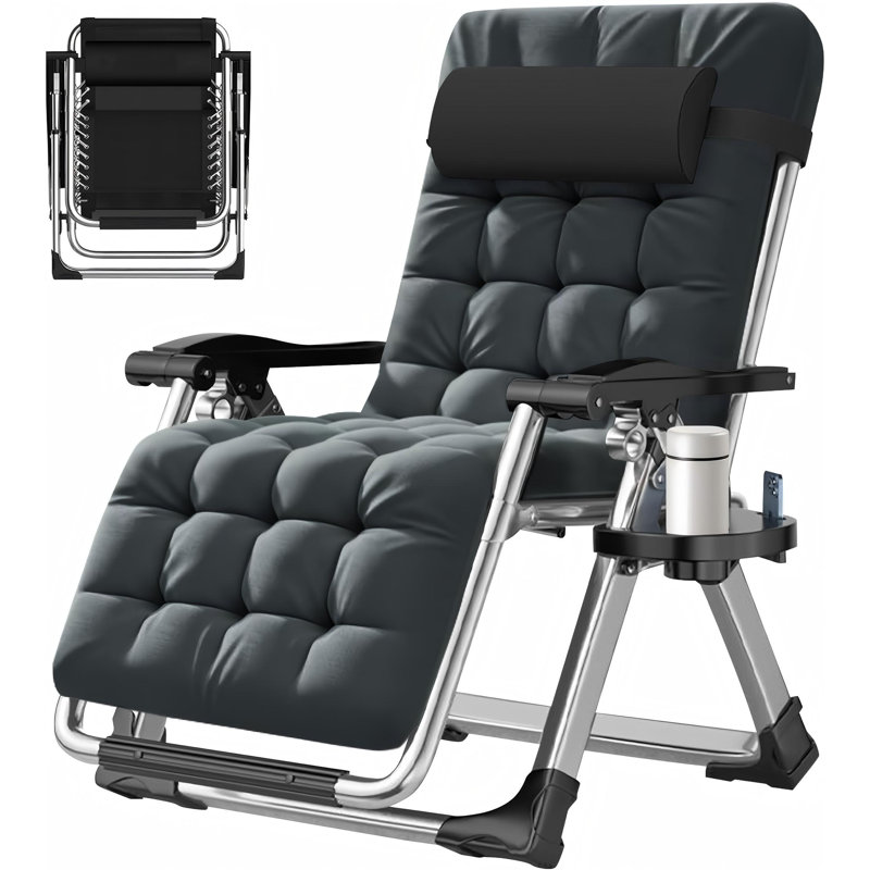 Chaise Zero Gravity avec coussin, porte-gobelet, appui-tête, fauteuil inclinable et chaise longue inclinable, Gris fumée