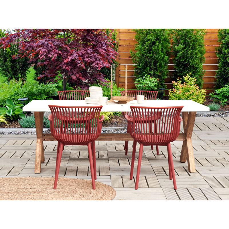 Outdoor Patio Dining Chair with Cushion, Red