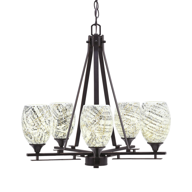 Lustre 5 lumières Uptowne illustré en finition granit foncé avec verre de fusion naturel de 5 po