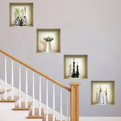 3D Niche Wall Art Decals - 4 Pieces | Easy To Apply, Stunning Decorative Stickers For Home and Office