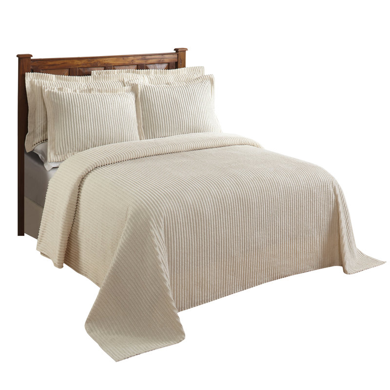 Jullian 100% Cotton Chenille Tufted Bedspread, Classic Stripe Design, Soft Breathable Coverlet, All-Season Machine Washable, OEKO-TEX Certified, King Size, Ivory