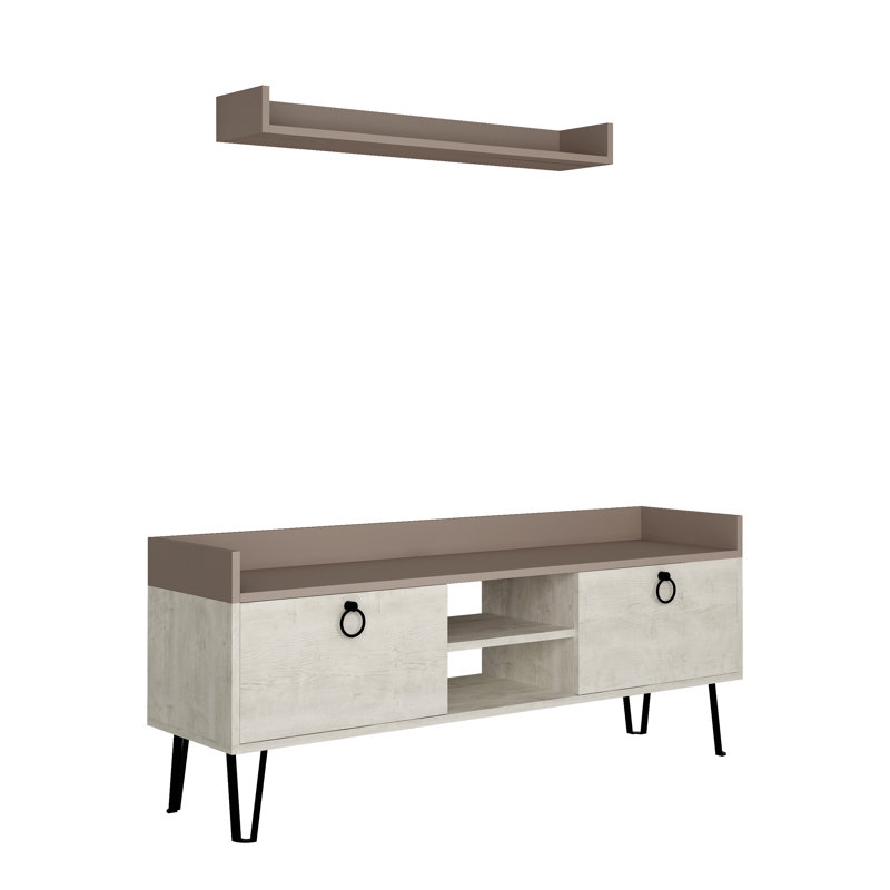 Silkgrass Unfinished TV Stand for TVs up to 60", Ancient White/Light Mocha
