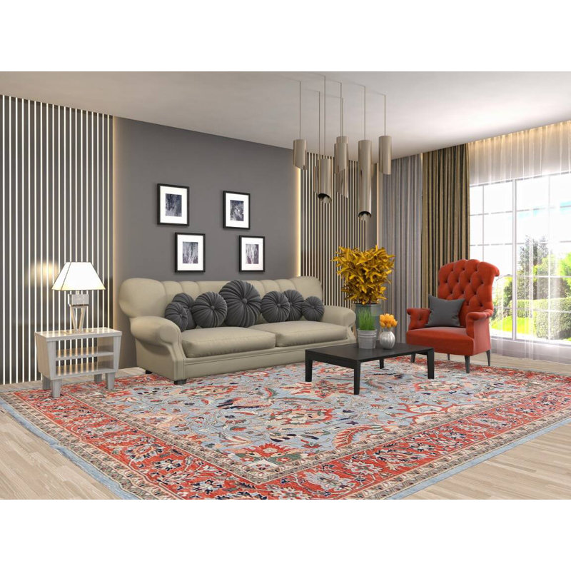 Tapis unique en laine à teinture végétale Ziegler noué à la main 9 pi 1 po x 11 pi 9 po