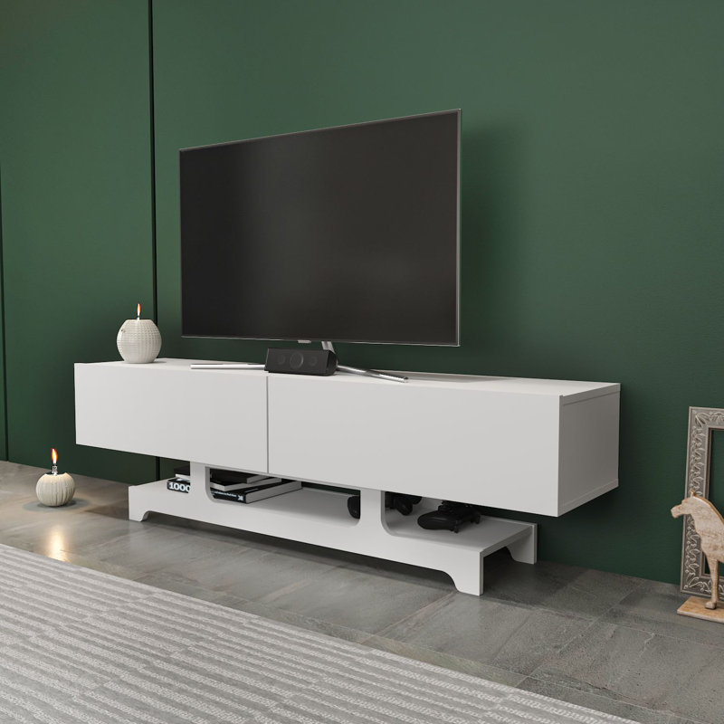 Modern White TV Stand, 100% Melamine Coated Particle Board, 63.0 x 18.4 x 13.8 inches | Thickness: 0.7 inches | Stylish Solid Color Design for Living Room & Entertainment Spaces, Durable & Sleek Finish