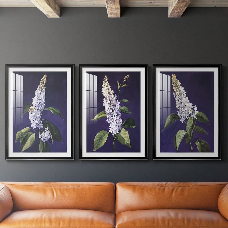 FLORAL Series CCXXVI - Impression sur mesure avec cadre de qualité supérieure - 3 pièces, H 19 po x l 27 po, Noir