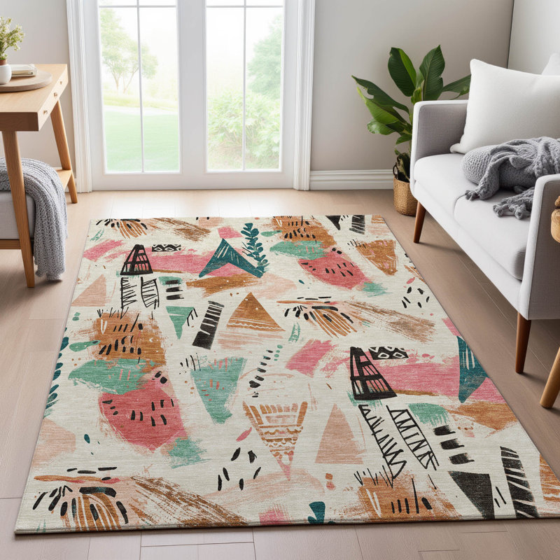 Tapis moderne de qualité supérieure lavable à la machine Harjo AMF1573, Rectangle 9 pi x 12 pi