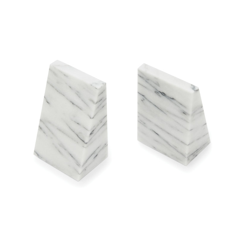 Triangular 100% Natural Polished Marble Bookends, White