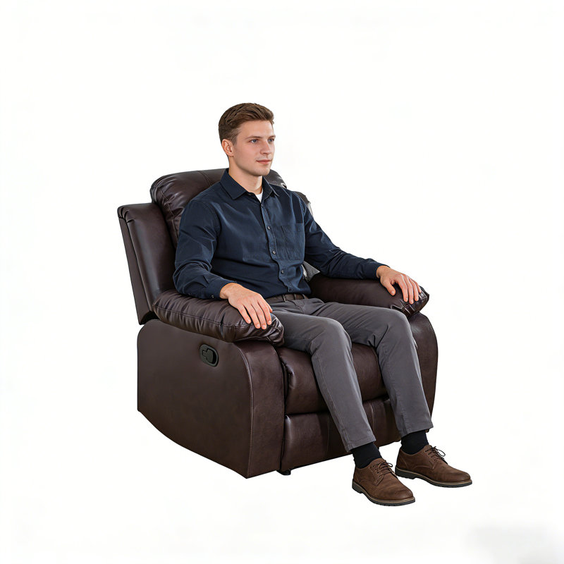 Fauteuil inclinable manuel brun avec cadre en bois massif pouvant être assis ou incliné