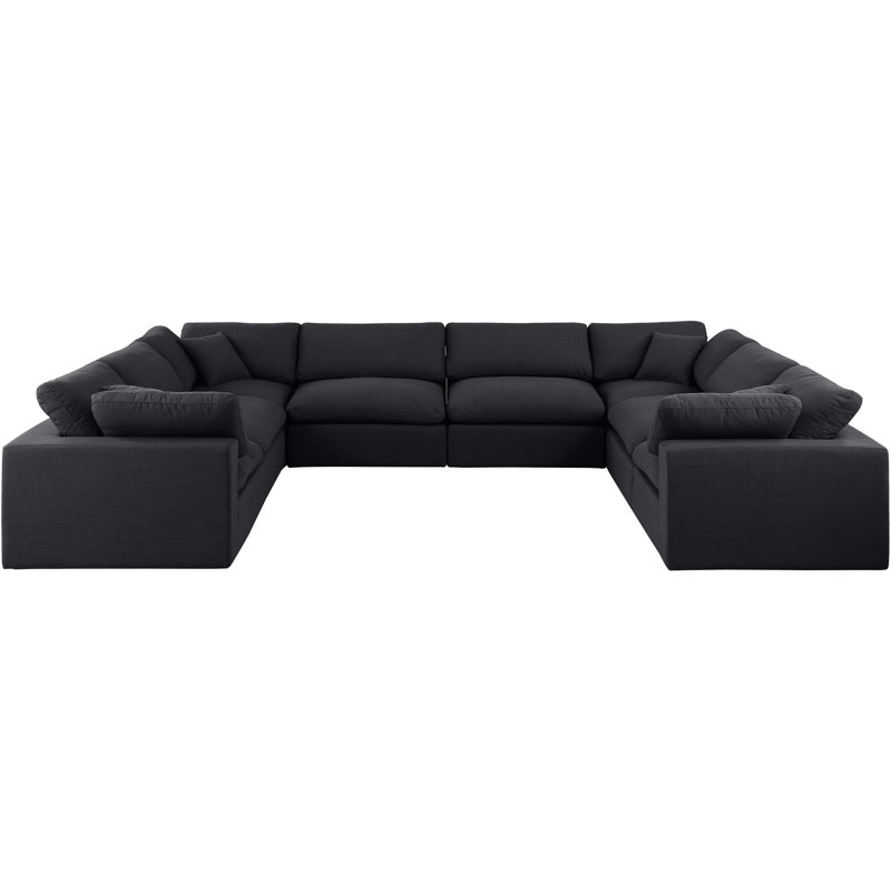 Canapé modulaire 8 pièces 8 pièces, Tissu texturé en lin noir