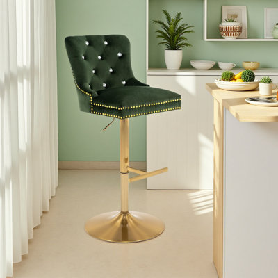 Juddson Bar Stool, Velvet Chair With Swivel Function And Metal Base,Metal Barstools