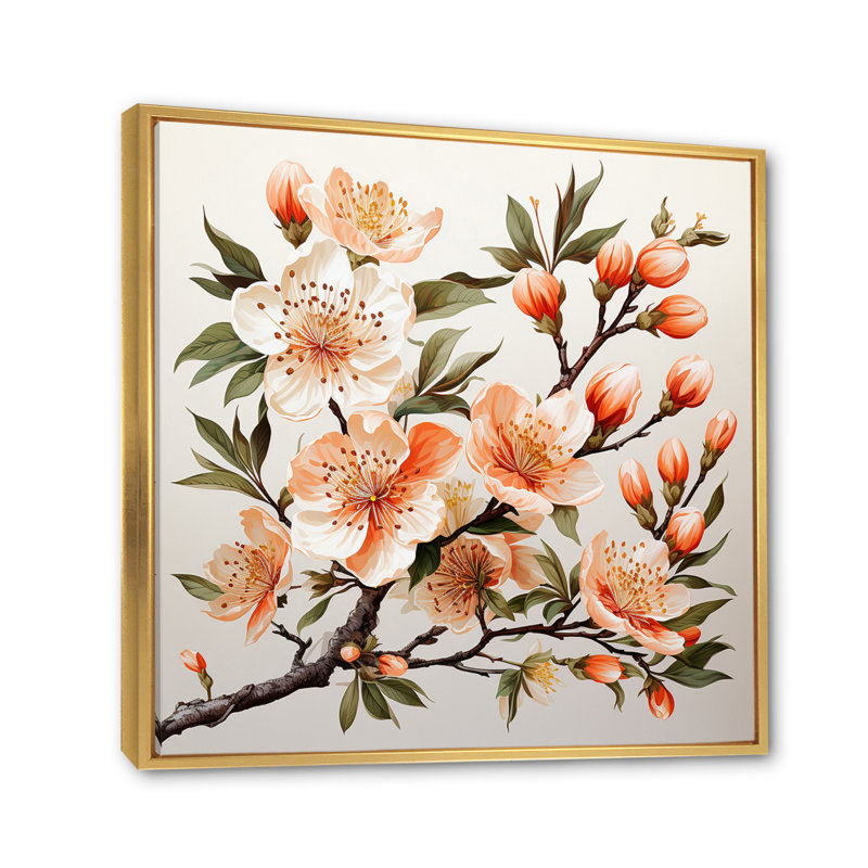 «Peach Blossom Bliss III», reproduction sur toile, Cadre flottant doré, H 24 po x l 24 po x P 1 po