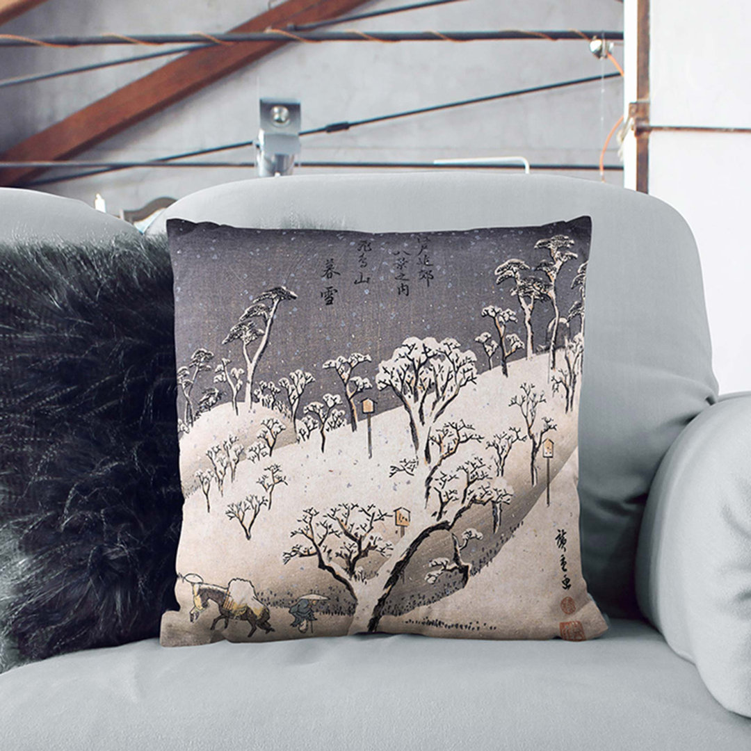 Asukayama in Evening Snow by Utagawa Hiroshige Cushion with Filling