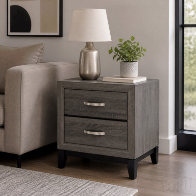 2 Drawer Nightstand Modern Bedside Table With Storage, Wood Grain Finish, Solid Wood Frame, Bedroom End Table, 24" Wide