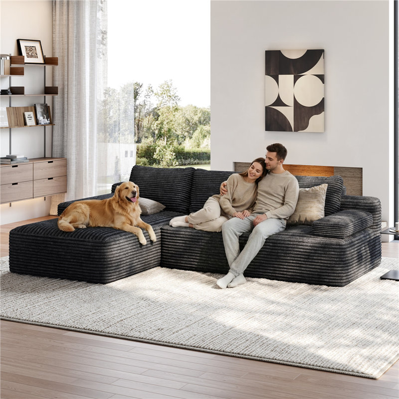 Corduroy Modular Sectional Sofa, Dark Gray