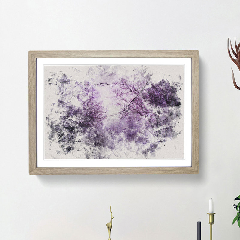 Purple Sky Behind the Winter Trees Watercolour - Picture Frame Graphic Art Print, 45cm H x 63cm W x 2cm D, Oak Framed