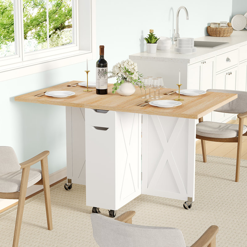 Table de salle à manger Sirine, Bois jaune clair / blanc