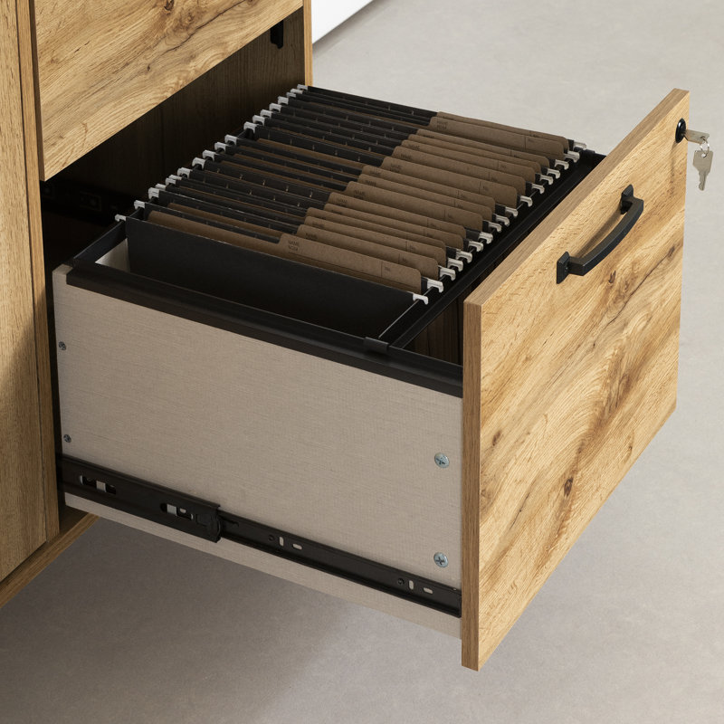 Nordik Oak 31" 2-Door Credenza with Drawers and Metal Frame